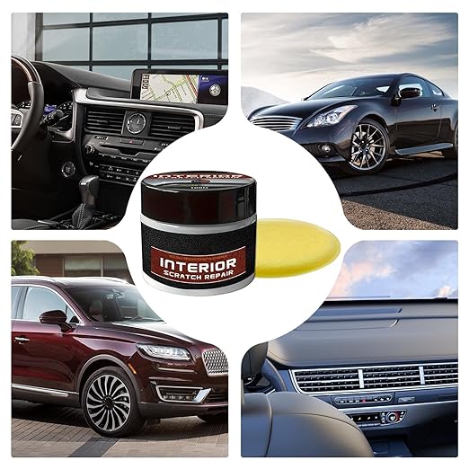 Dashboard Scratch Repair Kit Car Interior Scratch Remover 100g Dashboard Restorer Interior with Sponge Car Parts Refurbish Wax for Minor Scratches Repair, Safe for All Vehicles