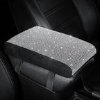 SEG Direct Diamond Auto Center Console Cover, Bling Car Armrest Cover, Memory Foam Armrest Cushion Pad with Crystal Rhinestones, Universal Seat Box Cover, White Diamond