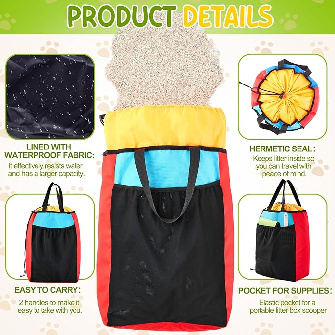 Hillban Travel Litter Box for Cats, 4 In1 Kit Include Scooper Cat, Portable Collapsible Portable Cat Box, Litter Bag, 15 Pcs Poop Bags, Lightweight Leak Proof for Car Travel, Camping, Plane, Hotel
