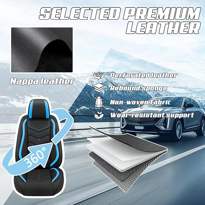 Car Seat Covers Fit for Toyota rav4 2000-2026, Stylish Sport Seat Covers, Waterproof Wear-Resistant Premium Nappa Leather Car Seat Cover.(Full Set/Black Blue)