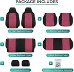 FH Group Full Set Car Seat Covers Classic Cloth Universal Fit Burgundy Seat Covers,Washable High Back Combo Small Car Seat Cover Design Front Seat Covers Automotive Seat Cover for SUV, Sedan, Vans