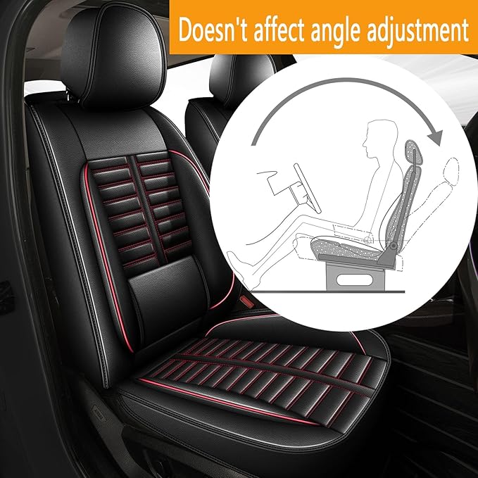 Car Seat Covers Fit for Kia Sorento 2007-2023 2024 2025 Front Set Leather Seat Covers Set with Lumbar Support Premium Automotive Cushion Protector(2 Seat, Black&Red)