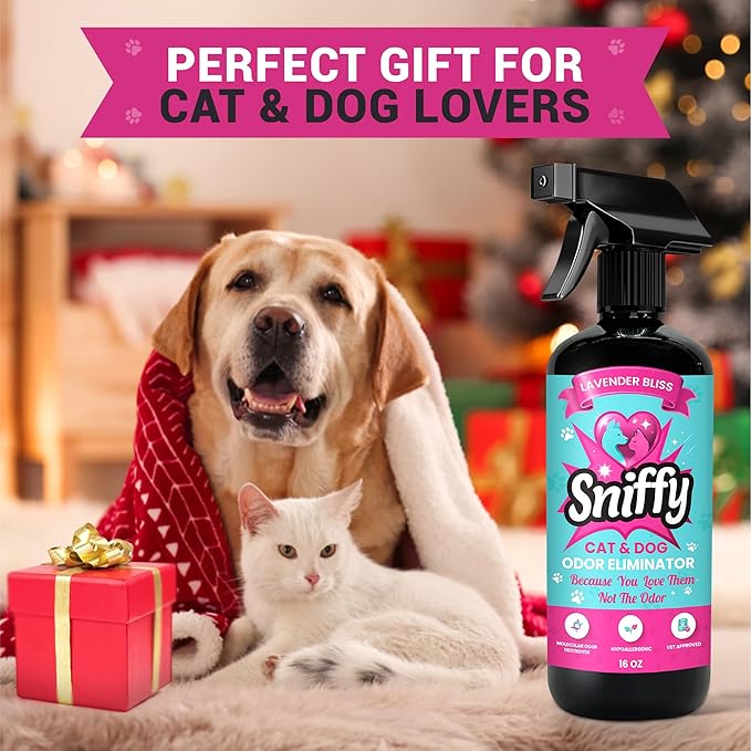 Sniffy Pet Odor Eliminator Spray Lavender Enzymatic Cleaner for Dog & Cat Urine, Litter Boxes, Carpets & Furniture, Hypoallergenic, Fabric-Safe, Vet-Approved, 2x16 oz Twin Pack, Made in USA