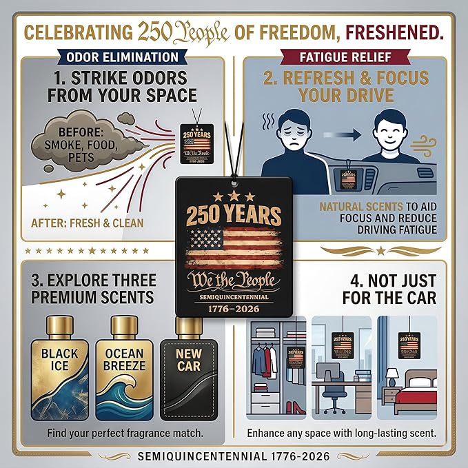 9Pcs USA 250th Anniversary Car Air Freshener, 1776-2026 Semiquincentennial Commemorative Hanging Ornament, Patriotic Double-Sided Scented Tablet, 2026 Independence Day Souvenir Gifts (Style 1)