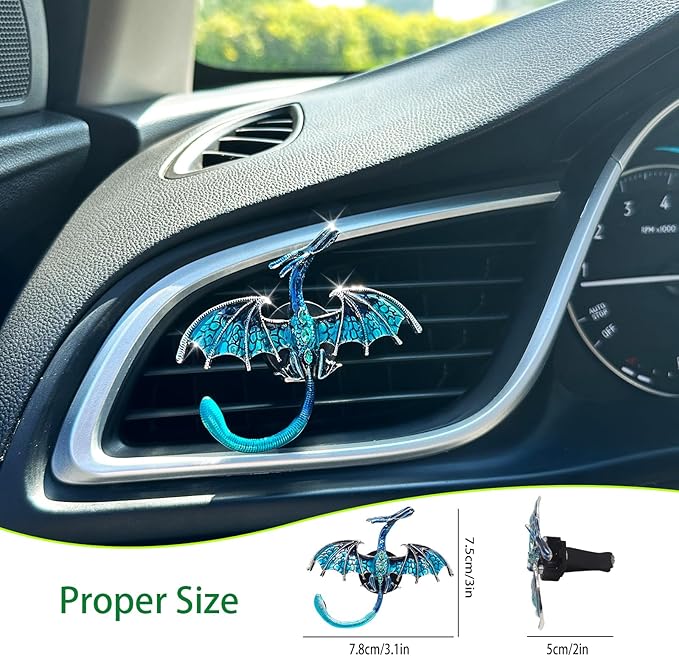 Dragon Car Air Freshener Vent Clips,1pc Cute Blue Enamel Alloy Toothless Dragon Car Accessories for Women Teens,Refillable Essential Oil Diffuser