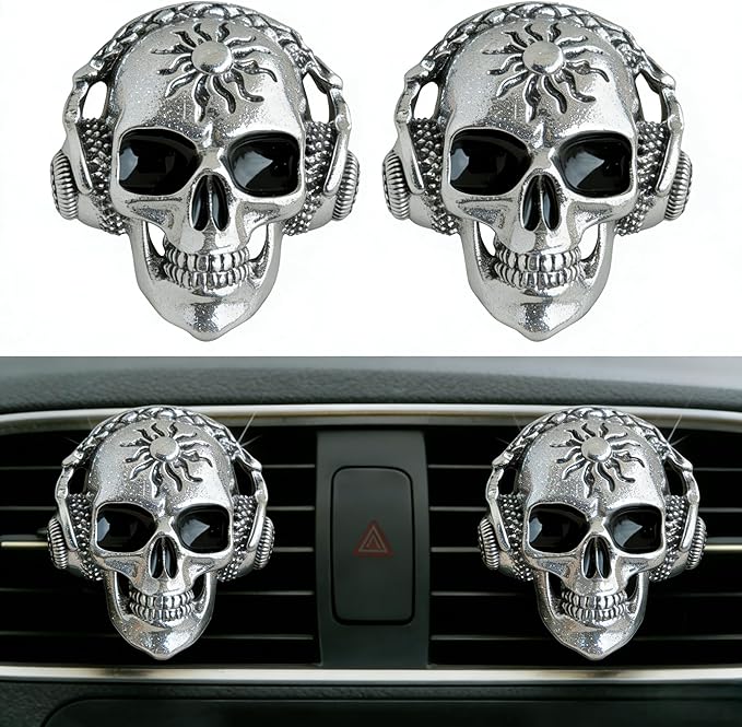 Gothic Skull Car Air Freshener Vent Clips with 2 Pads, Halloween Scented Car Accessories for Men Women, Automotive Interior Decor and Cool Car Fresheners for Men， Spooky Gift Idea-A8