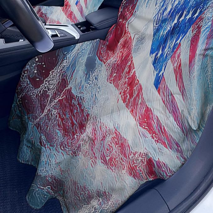 1 Pack Car Towel Seat Covers with Storage Bag, Multifunctional Towel for Gym Outdoor Sport, Picnic, Beach, Pet Dog Travel,Non-Slip Washable Car Seat Protector (Flag Waves)