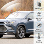 Windshield Sun Shade Custom Fit for 2024 2025 2026 Toyota Grand Highlander Accessories Foldable Sunshade Sun Blocker Protect Car from Sun Rays & Heat Damage Keep Car Cooler
