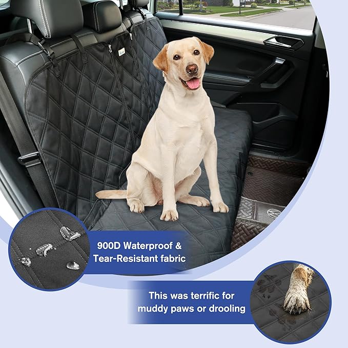 Back Seat Cover for Large SUVs/Trucks Rear Split Bench - Heavy-Duty 900D Waterproof Non-Slip Car Seat Protector for Messy Kids & Drooling Dogs, Easy Clean(Black)