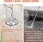 18" Dual Handle Pressure Washer Surface Cleaner with 4 Wheels, 4000 PSI Max Stainless Steel Surface Cleaner for Pressure Washer, 3/8" Inlet Connector, for Concrete, Patio, Sidewalk, Deck