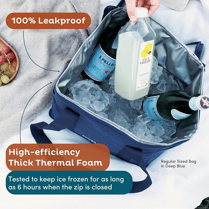 Nook Theory Reusable Insulated Grocery Bag - Leak Proof, X Large Cooler Bag - Insulated Shopping Bags for Groceries - Travel Cooler Bag for Frozen and Hot Food with Zippered Top (Full Sage)