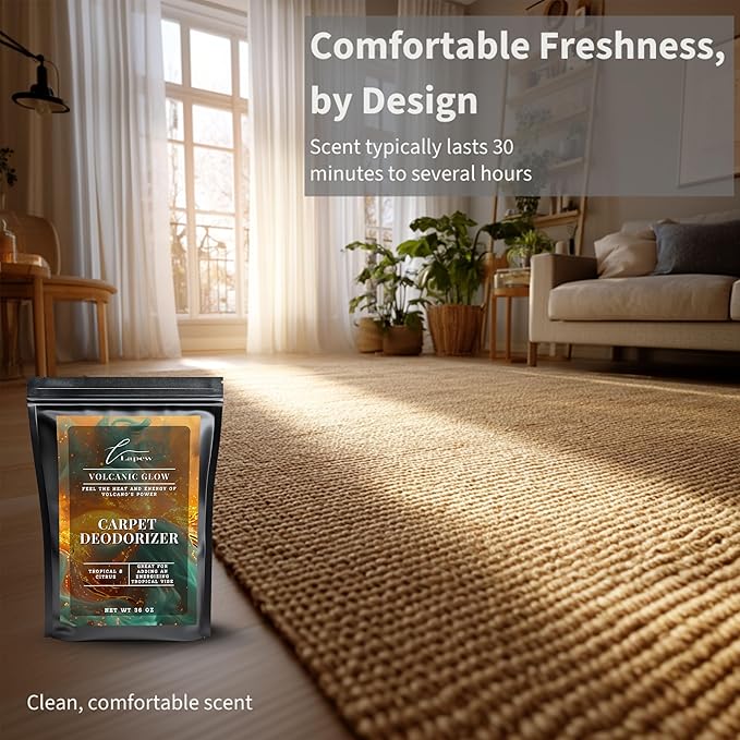 Lapew Volcanic Glow Carpet Deodorizer Powder - Pet Safe Freshener for Vacuuming | Scented Odor Eliminator for Home | 36 oz