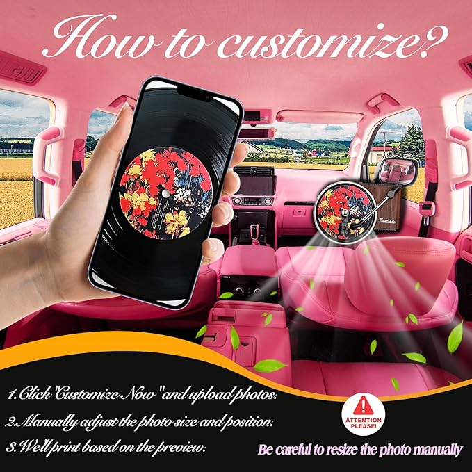 Personalized Custom Car Air Freshener, Double Sided Custom Photo, Record Player Shaped Fragrance Vent Clip, Unique and Cute Car Interior (Customize, Hanging B)