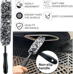9Pcs Grey Wheel Tire Brush Set - Cleaning Brushes for Wheels, Tires, Rims & Spokes