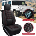 Wrangler Seat Covers 2007-2026 Full Set, Waterproof Leather Interior Sets with Lumbar Support Custom Fit for Jeep Wrangler JK JL 4 Door Unlimited Sahara/Sport/Rubicon X 392 Willys, Black Red