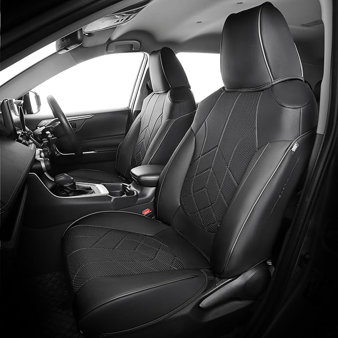 for Toyota RAV4 Seat Covers 2019 2020 2021 2022 2023 2024 2025 RAV 4 LE XLE Limited XLE Premium (Gas not for Hybrid) - Custom Leather Car Seat Covers Full Set - Black
