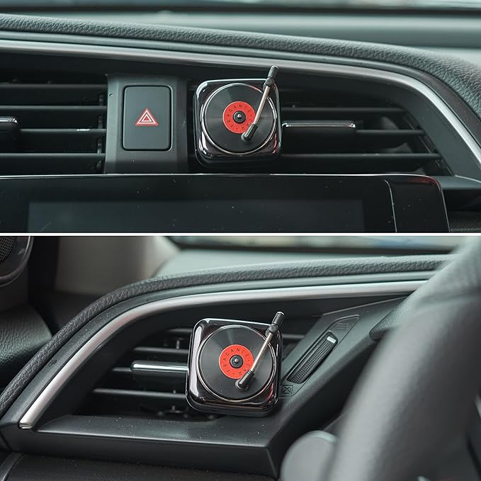 Record Player Car Vent Clips Air Freshener Retro Style Album Cover Car Air Conditioning Outlet Clip Fragrance Diffuser Car Interior Decoration Accessories, Black