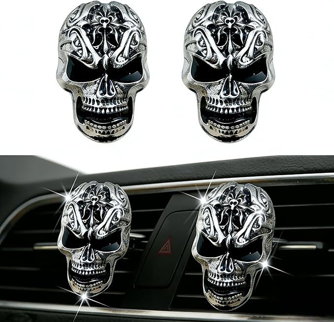 Gothic Skull Car Air Freshener Vent Clips with 2 Pads, Halloween Scented Car Accessories for Men Women, Automotive Interior Decor and Cool Car Fresheners for Men， Spooky Gift Idea-A4