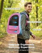 Pecute Cat Backpack Carrier Expandable, Pet Backpack for Cats & Small Dogs Up to 11lbs, with 4-Side Breathable Mesh, Multi-Entry & Lockable Zippers for Travel, Hiking, Camping - Hands Free, Pink