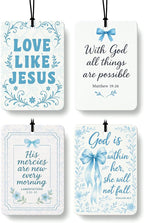 Coquette Blue Bow Floral Christian Car Air Freshener 4 Pcs, Preppy Girly Religious Hanging Air Freshener for Cars Closet Drawer Books, Cute Christian Car Accessories Mirror Decor for Women