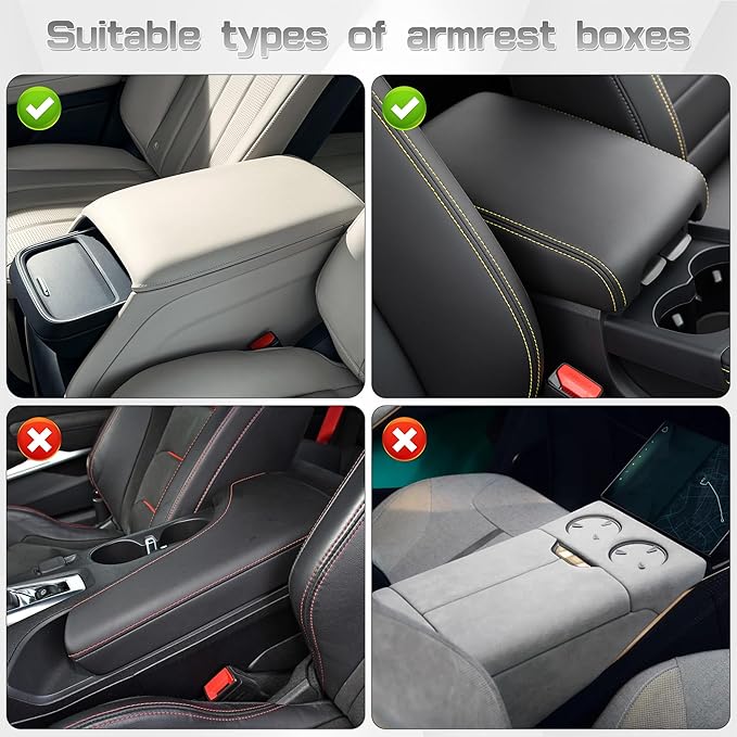 JEYODA Upgraded Car Armrest Cover,Premium Leather Car Armrest Cover Cushion with Storage Holder, Caddy for car (brown)