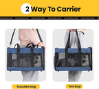 Cat Carrier Airline Approved, Soft-Sided Dog Carrier with Inner Safety Leash, Pet Transport Carrier for Small-Medium Cats Puppies up to 15 Lbs, Collapsible Travel Kitten Carrier Bag -Blue M