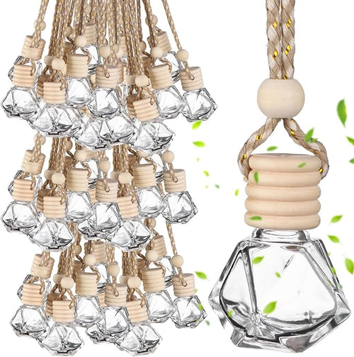 210Pcs 8ml Hanging Car Air Freshener Diffuser Empty Clear Glass Essential Diffuser Oil Aromatherapy Fragrance Perfume Pendant Glass Vials with Wooden Caps Hanging String Car Diffuser Bottles