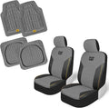 CAT PU Leather Seat Covers for Cars – (2) Front Seat Covers with (4) All-Weather Heavy-Duty Floor Mats for Trucks, Cars, & SUVs Combo Set – Car Interior Protection Liners for Car Seats and Floors