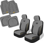 CAT PU Leather Seat Covers for Cars – (2) Front Seat Covers with (4) All-Weather Heavy-Duty Floor Mats for Trucks, Cars, & SUVs Combo Set – Car Interior Protection Liners for Car Seats and Floors