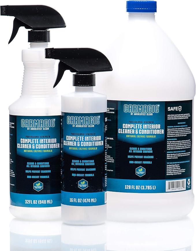 Absolutely Clean Car Magic Complete Interior Cleaner and Conditioner - Multi-Purpose Car Interior Cleaner | Leather, Rubber, Vinyl & Wood | Non-Greasy Formula (16oz Spray Bottle 2Pack (Save 25%))