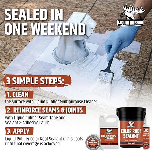 Liquid Rubber Color Roof Sealant- Elastomeric Waterproof Small Repair Coating for Flat, Low-Slope & Metal Roofs, Flexible UV-Stable Membrane, Clear, 1 Quart