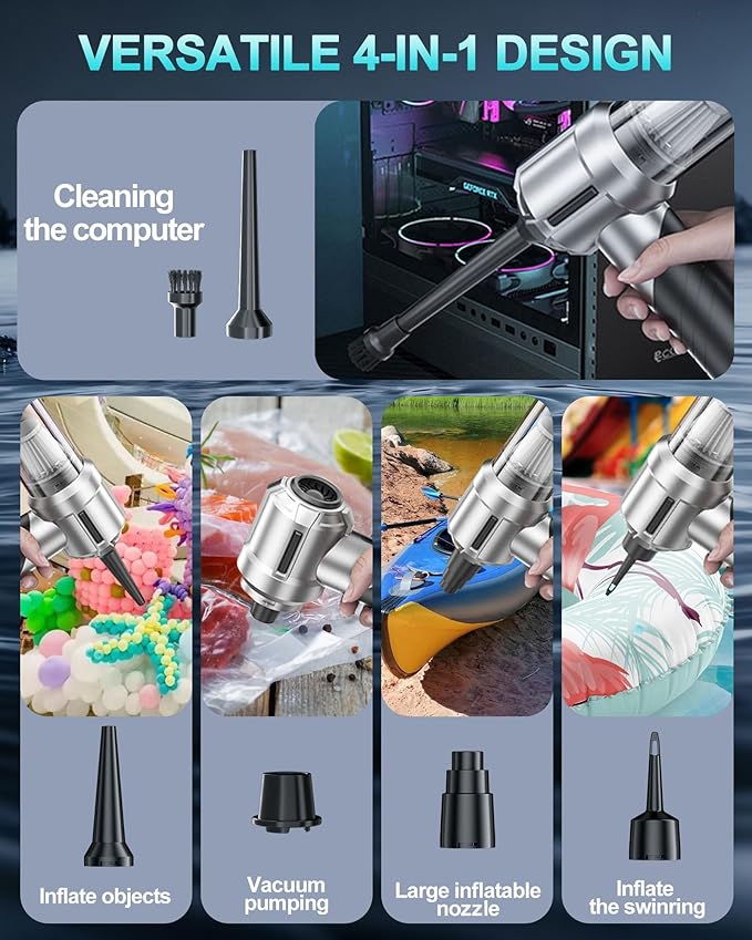 Portable Cordless Foldable 20000PA High Power Mini Vacuum Cleaner, 4-in-1 Compressed Duster & Air Blower & Pump, Hand Held Vacuum, Brushless Motor, for Car, Home, Office, Pet, Camping