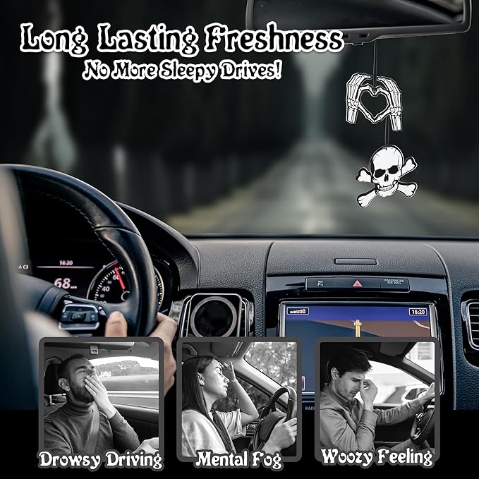9 Pcs Skull Car Air Fresheners Horror Goth Punk Skeleton Crossbones Incense Chips Scented Diffuser Rearview Mirror Hanging Pendant Ornaments Cool Halloween Decor Automotive Interior Accessories Gifts