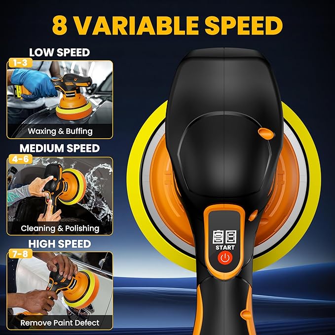 Cordless Buffer Polisher Kit For DEWALT 20V LI-ION Battery.6-Inch Orbital Buffer Polisher with 8 Variable Speed with 25pcs Polishing Accessories, for Car Polishing/Waxing (Tool Only)