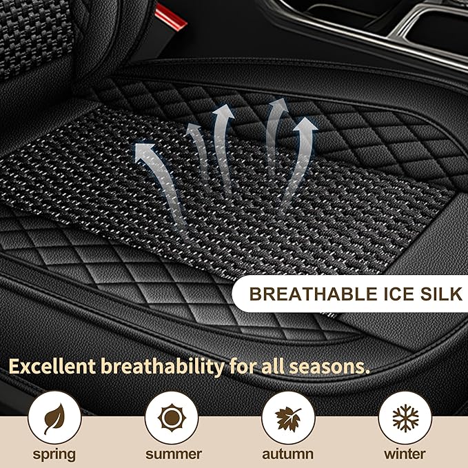 TTX LIGHTING for Nissan Pathfinder 2011-2026 Car Seat Covers, Breathable Ice Silk & Leather Seat Protector, Cool & Anti-Sweat for Long Driving, Airbag Compatible, 2 Front Seats (Black)
