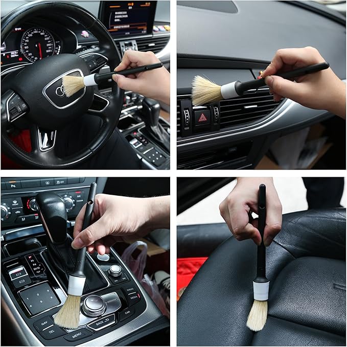 10pcs Car Detailing Kit, Premium Detailing Brush Set Includes 5 Soft Car Detailing Brushes, 3 Wire Brush, 2 Air Vent Brush for Cleaning Car Interior and Exterior Detailing, White