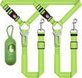 Dog Car Seat Belt - 3 Piece Set Retractable Dog Harness with Adjustable Reflective Seatbelt for Vehicle Headrests - Heavy Duty & High Elastics - Green