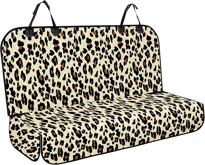 Backseat Cover for Dogs, Waterproof and Non-Slip Pet Bench Seat Covers, Car Seat Protector for Back Seat, Universal Size Rear Car Seat Cover Fits Cars, Trucks and SUVs, L-Leopard&Black