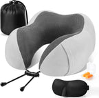 CloudBliss Travel Pillow Premium Memory Foam, Comfortable&Supportive Neck Pillow, Sleeping Neck Pillows for Travel, Airplane Pillow for Sleeping Airplane, Car, Office and Home （Light Grey）