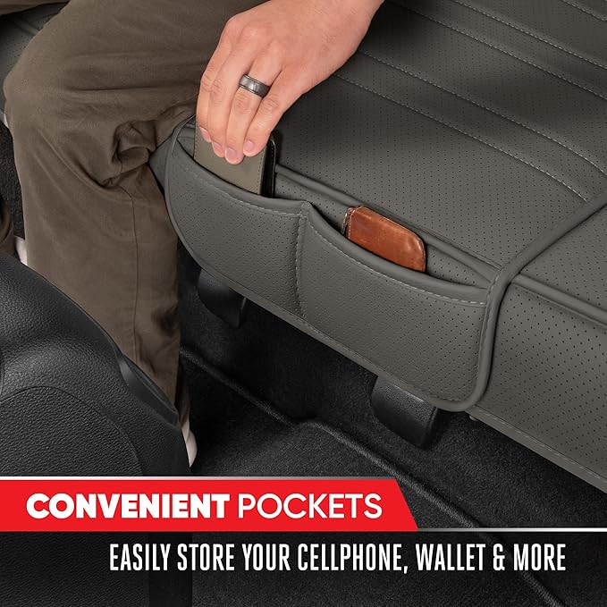 Motor Trend Rear Seat Protector for Cars, SUVs & Trucks – Nappa Leather Bench Cover Protector - Car Seat Cover for Kids, Pets & Baby - Durable Back Seat Protector, Gray Universal Fit Bottom Coverage