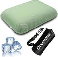 Cooling Camping Pillow, Memory Foam Travel Pillow with Adjustable Buckle Strap & Storage Bag, Compact Small Pillow for Airplane, Car Lumbar, Office, Washable Cooling Cover, Canopy Green