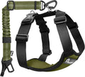 Pawaboo Dog Seat Belt Harness for Car, Dog Car Harness Seatbelt with Double Clips, Adjustable Breathable Pet Vest & Dogs Safety Tether with Elastic Bungee for Small Medium Large Pet, M,Green + Black