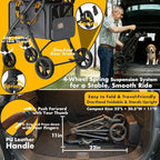 PAWZIDEA Double Pet Stroller with 2 Detachable Carrier, Lightweight Portable Travel Crate & Car Seat Combo & TSA-Approved Expandable Carrier, Foldable Jogger Stroller for 2–4 Cats or Small/Medium Dogs