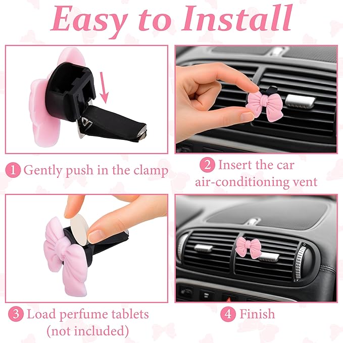 6 PCS Pink Bow Car Air Vent Clips, Cute Air Freshener Clip, Pink Bow Car Accessories, Coquette Airs Conditioning Vents Decorations, Interior Girly Cars Accessories for Women Cars Truck Suv