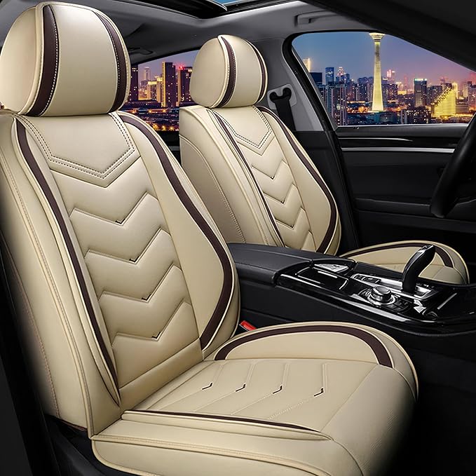 CTDS Car Seat Covers for Jeep Grand Cherokee L 2021-2026, Stylish Sport Seat Cover, Premium Nappa Leather Car Seat Cover. Automobile Seat Covers Sets.(Standard 2 Seats/Beige)