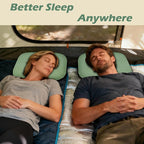 Cooling Camping Pillow, Memory Foam Travel Pillow with Adjustable Buckle Strap & Storage Bag, Compact Small Pillow for Airplane, Car Lumbar, Office, Washable Cooling Cover, Canopy Green