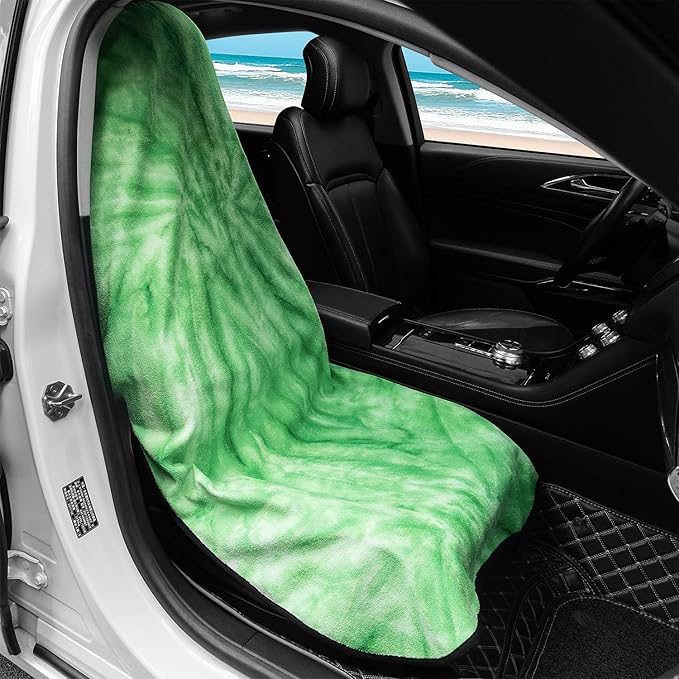 Waterproof Sweating Car Seat Cover for Post Gym Workout, Running, Swimming, Beach and Hiking, Universal Fit Non-Slip Bucket Seat Protector for Cars SUV Trucks, Machine Washable (Tie-Dye Green)
