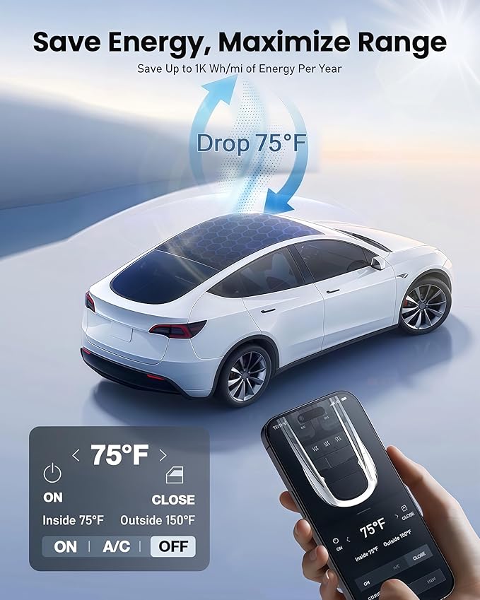 2026 Upgraded Tesla Model Y Juniper Sunshade Roof, UPF200+ Roof Sunshade with Storage Bag, No-Sag&No-Gaps Heat Insulation Foldable Roof Shade, Tesla Accessories for Juniper 2025-2026, Gray