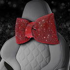 2 PCS Bling Car Pillows,Rhinestones Bowknot Car Headrest Pillow,Car Neck Pillow for Driver Relax Necksupport,Sleeping Travel Support Neck Pillow,Shiny Diamond Interior Accessories for Women,Red