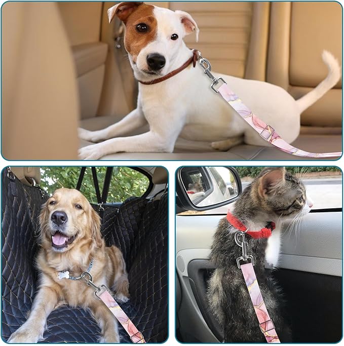 Adjustable pet cat and Dog car seat Belt，The Lanyard is Flexible and Adjustable from 20 to 33 inches (Pink Marble)